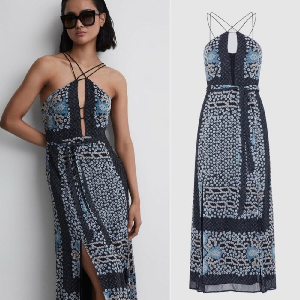 Reiss Aliana Printed Belted Midi Dress NWT